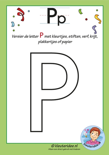 Pakket over de letter p blad 6, versier de hoofdletter P, kleuteridee, free printable