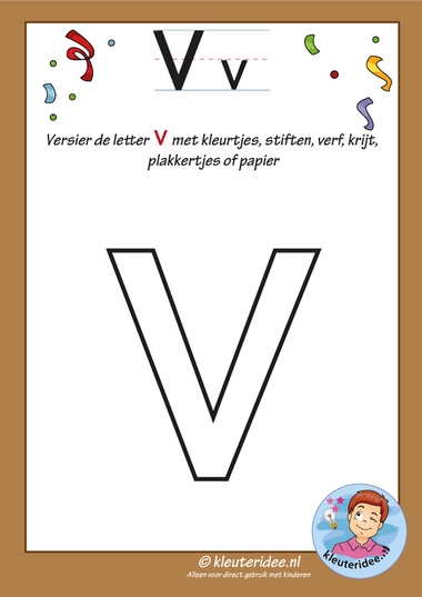 Pakket over de letter v blad 5, versier de letter v, kleuteridee, free printable