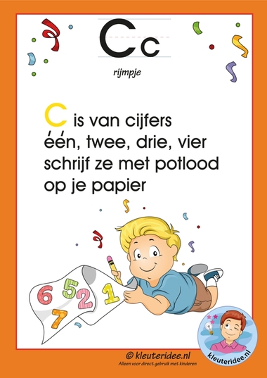 Pakket over de letter c blad 3, rijmpje, letters aanbieden aan kleuters, kleuteridee.nl, free printable.