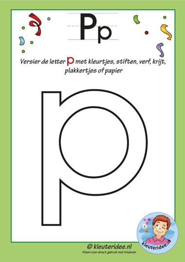 Pakket over de letter p blad 5, versier de p, kleuteridee, free printable