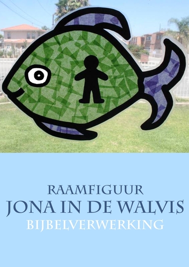 Jona in de walvis, raamfiguur, knutselen verwerking, free printable, kleuteridee.nl
