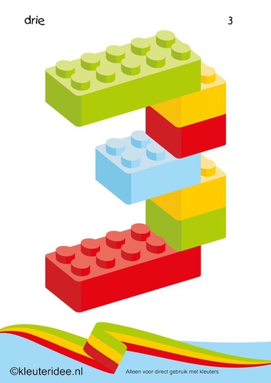 Cijfers van lego 1 -10 voor kleuters, nummer 3 , kleuteridee.nl , lego numbers for preschool 1-10 , free printable.