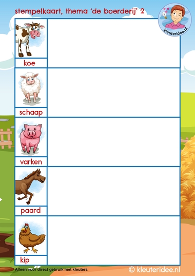 stempelkaart voor kleuters thema de boerderij, kindergarten farm theme, kleuteridee 2