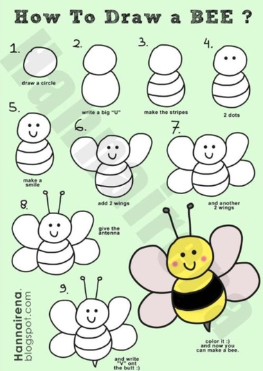 bijen tekenen stap voor stap, kleuteridee, thema insecten