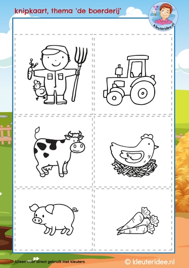 knipkaart voor kleuters thema de boerderij, kindergarten farm theme, kleuteridee