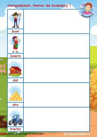 stempelkaart voor kleuters thema de boerderij, kindergarten farm theme, kleuteridee 1