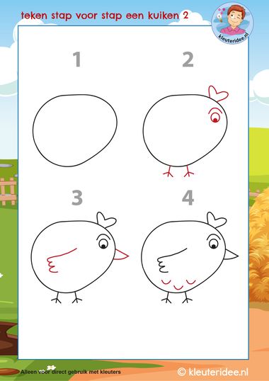 teken een kuiken in het ei, thema de boerderij, kindergarten farm theme, kleuteridee