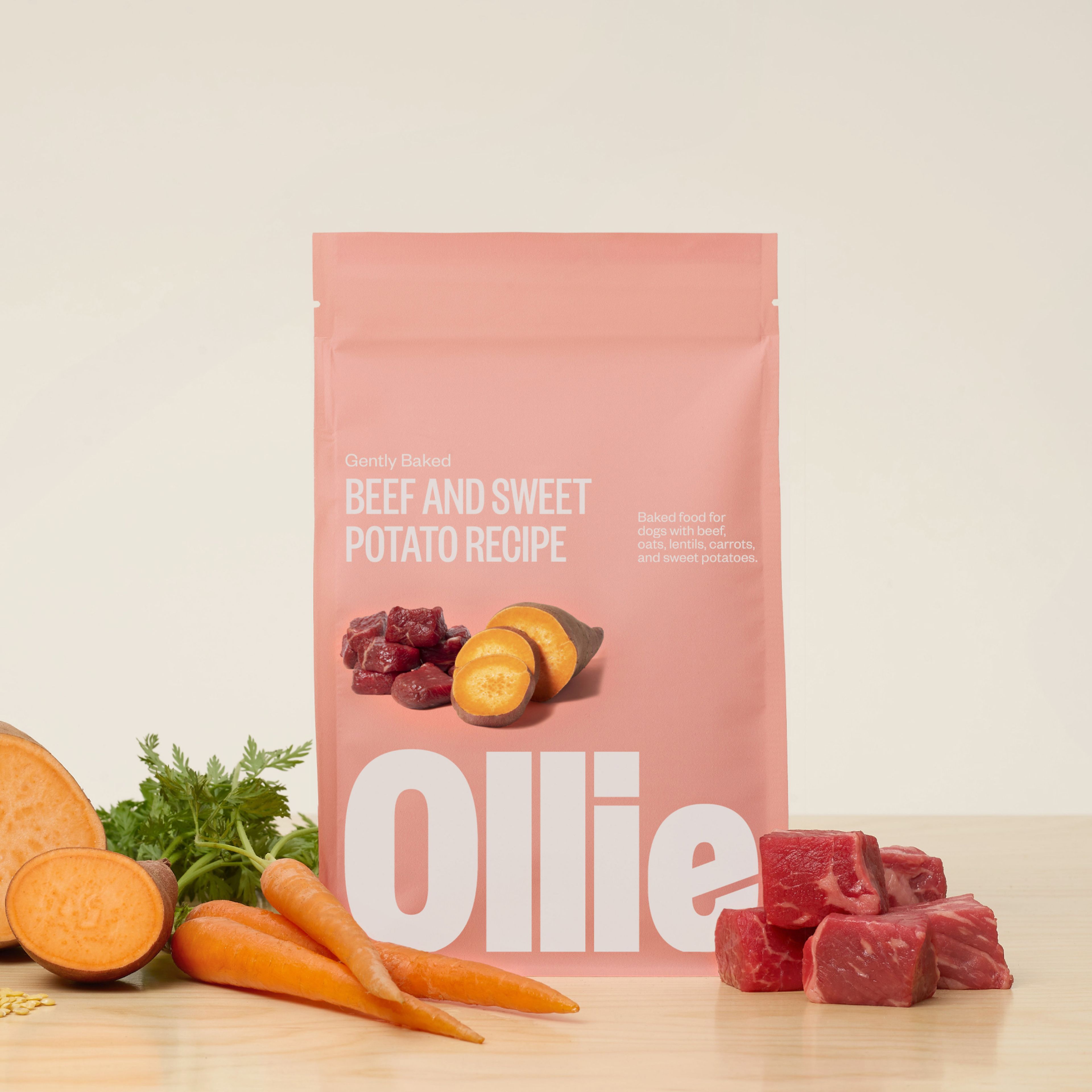 Bag of Ollie Baked Beef with ingredients