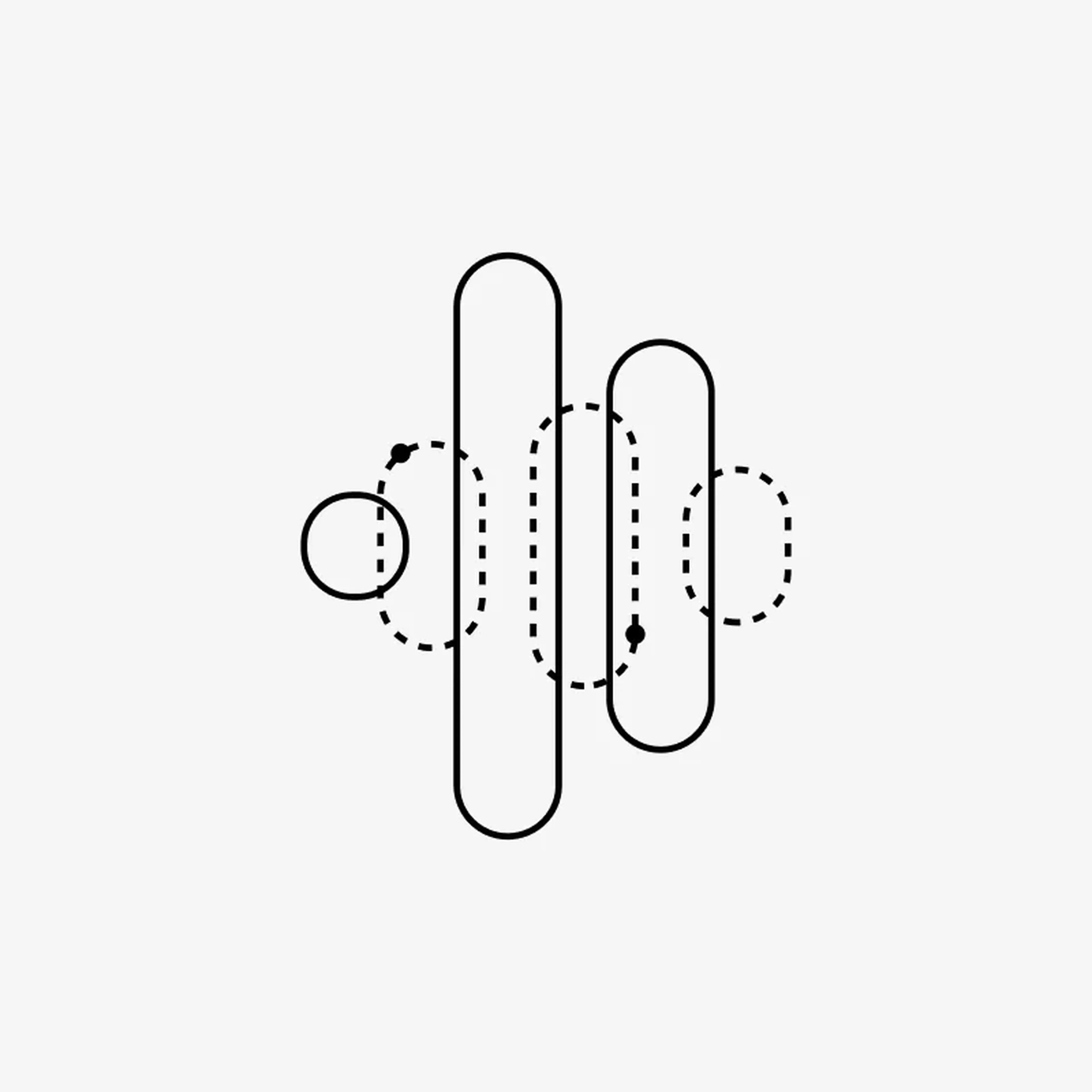 Line drawing of overlapping soundwave bars and dashed circles representing the structure of a sonic logo