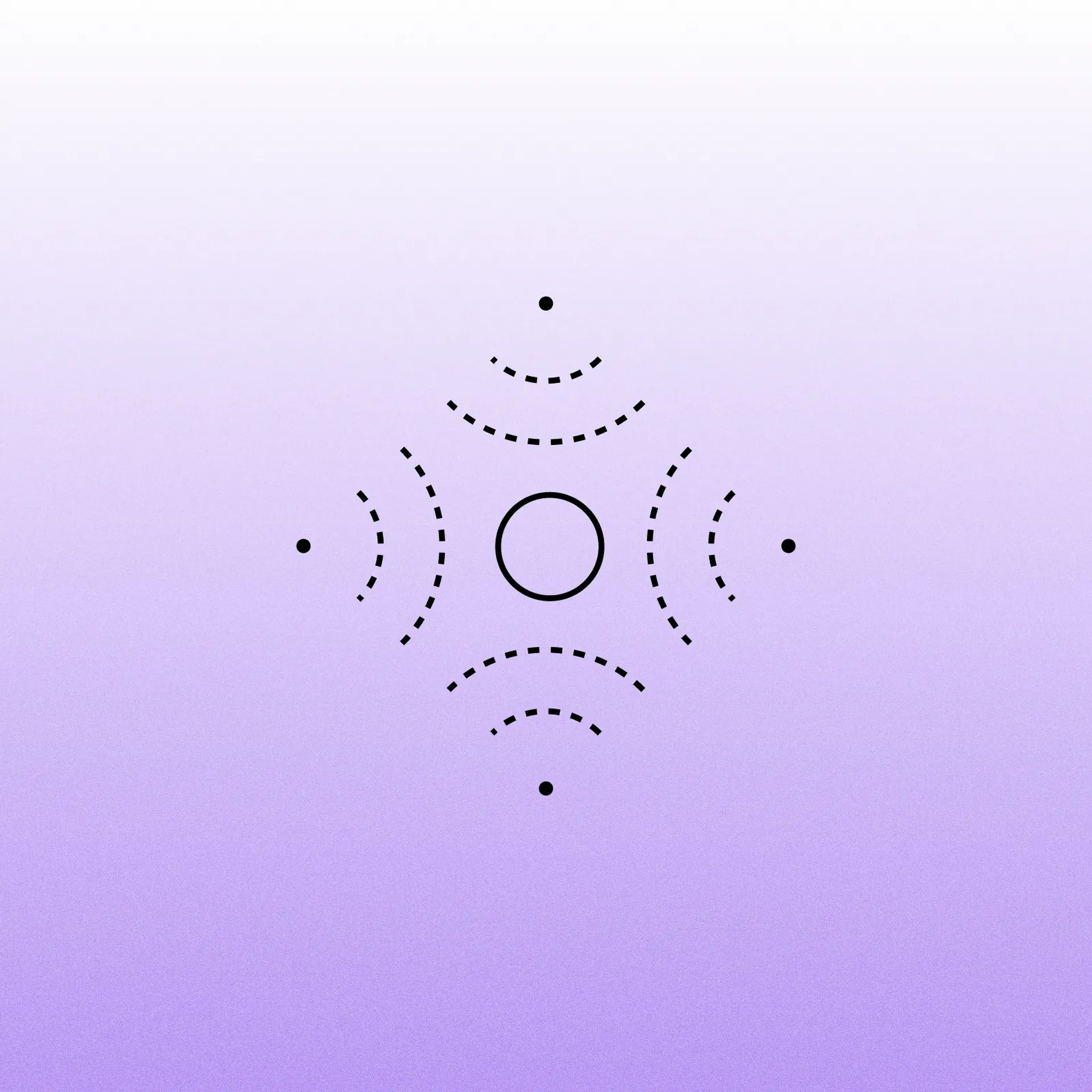 Line icon of a circle with dotted waves radiating outwards, representing sound travelling through a space