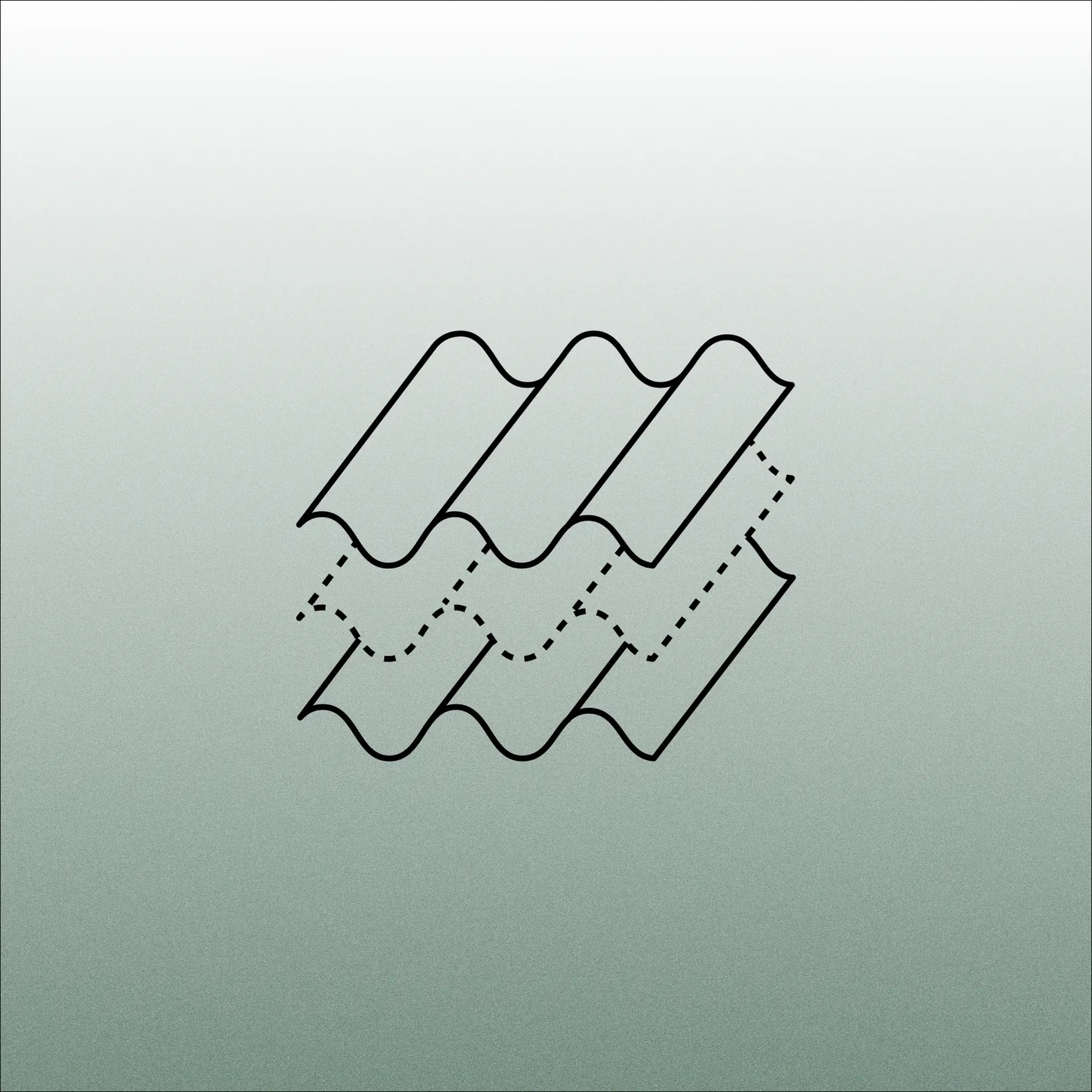 Line icon of a folded ribbon over dotted waves, representing layered sound