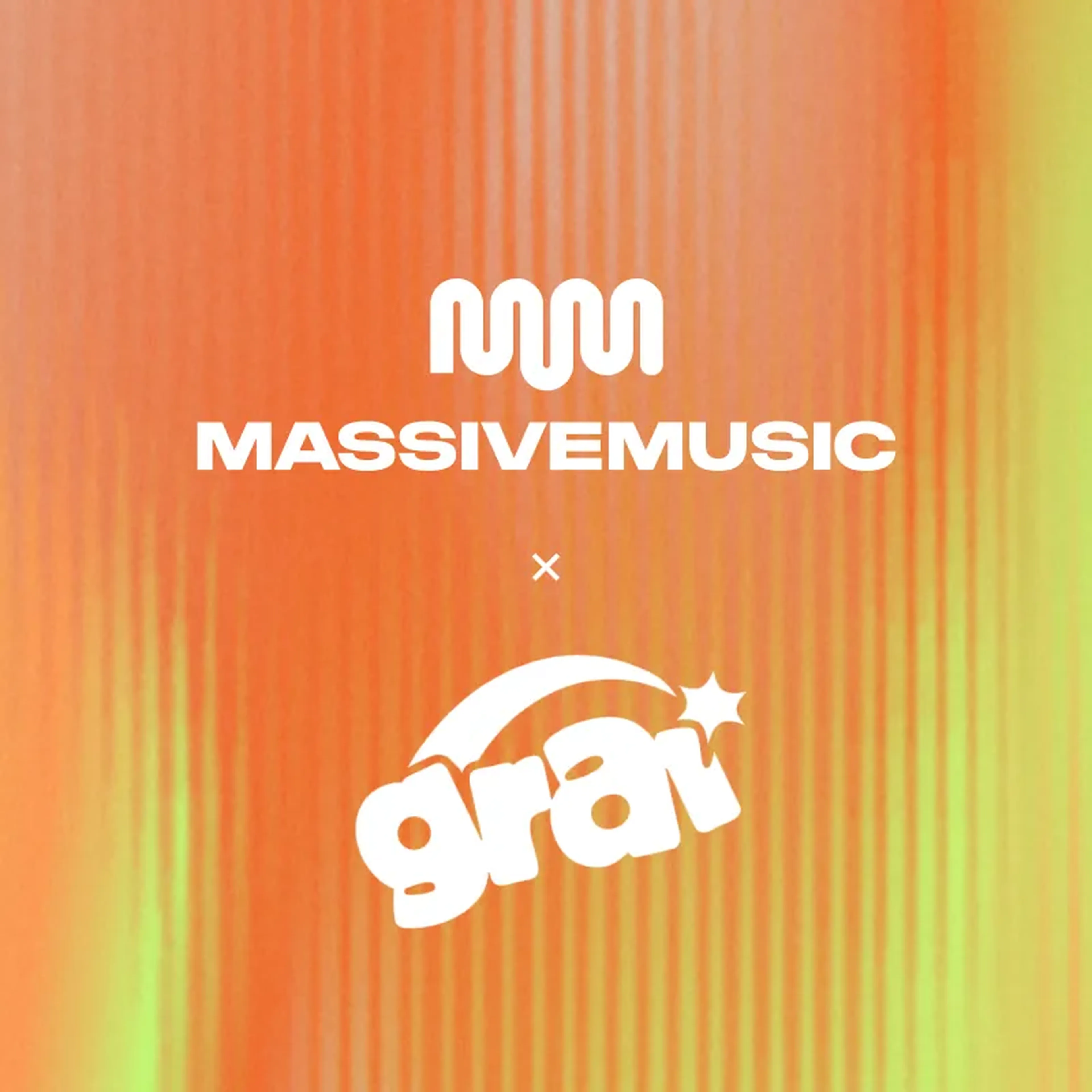 MassiveMusic logo above the GRAI wordmark, marking the partnership on music infrastructure and AI training data
