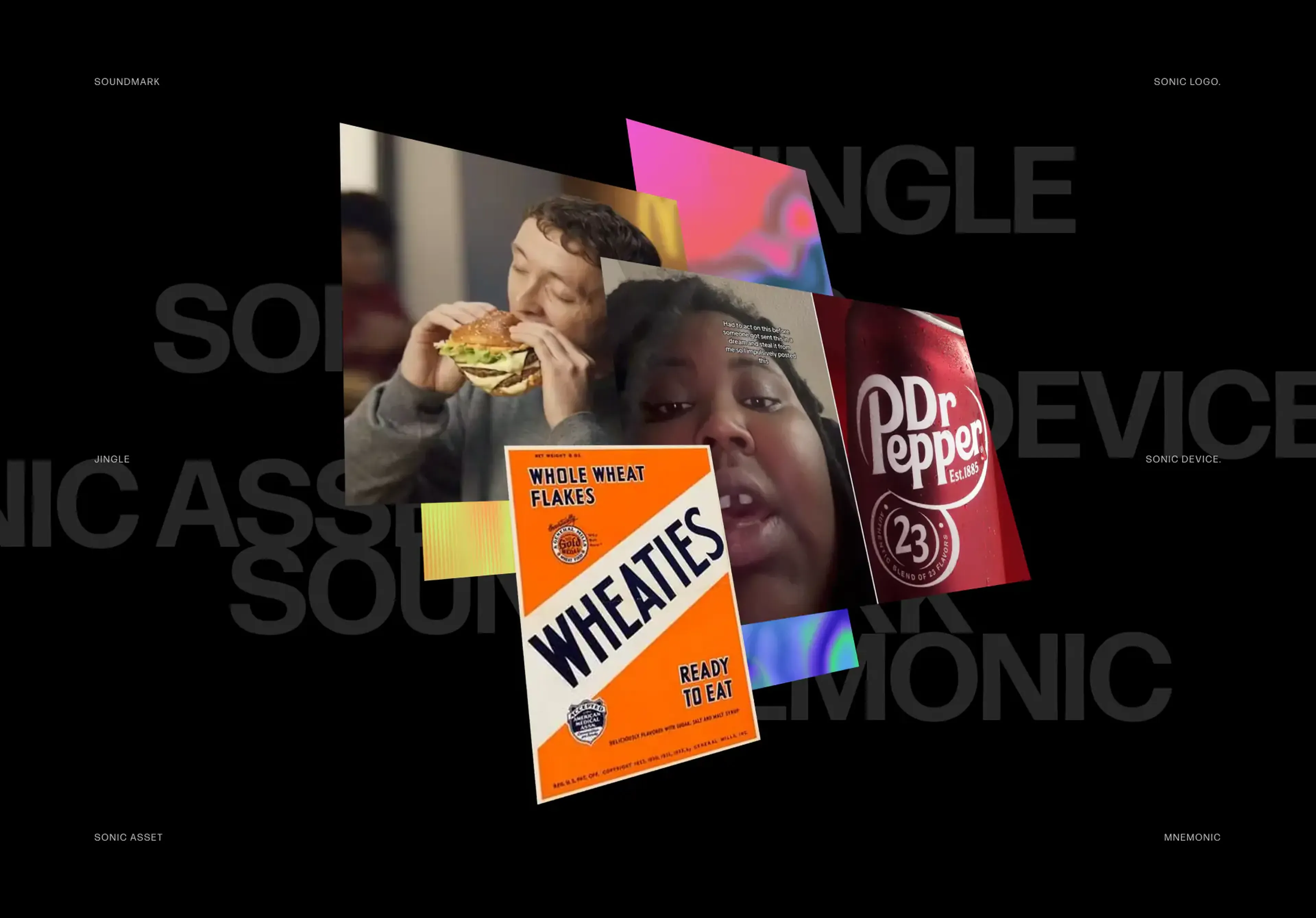 Collage of classic jingle-era brands including Wheaties and Dr Pepper from the golden age of advertising jingles