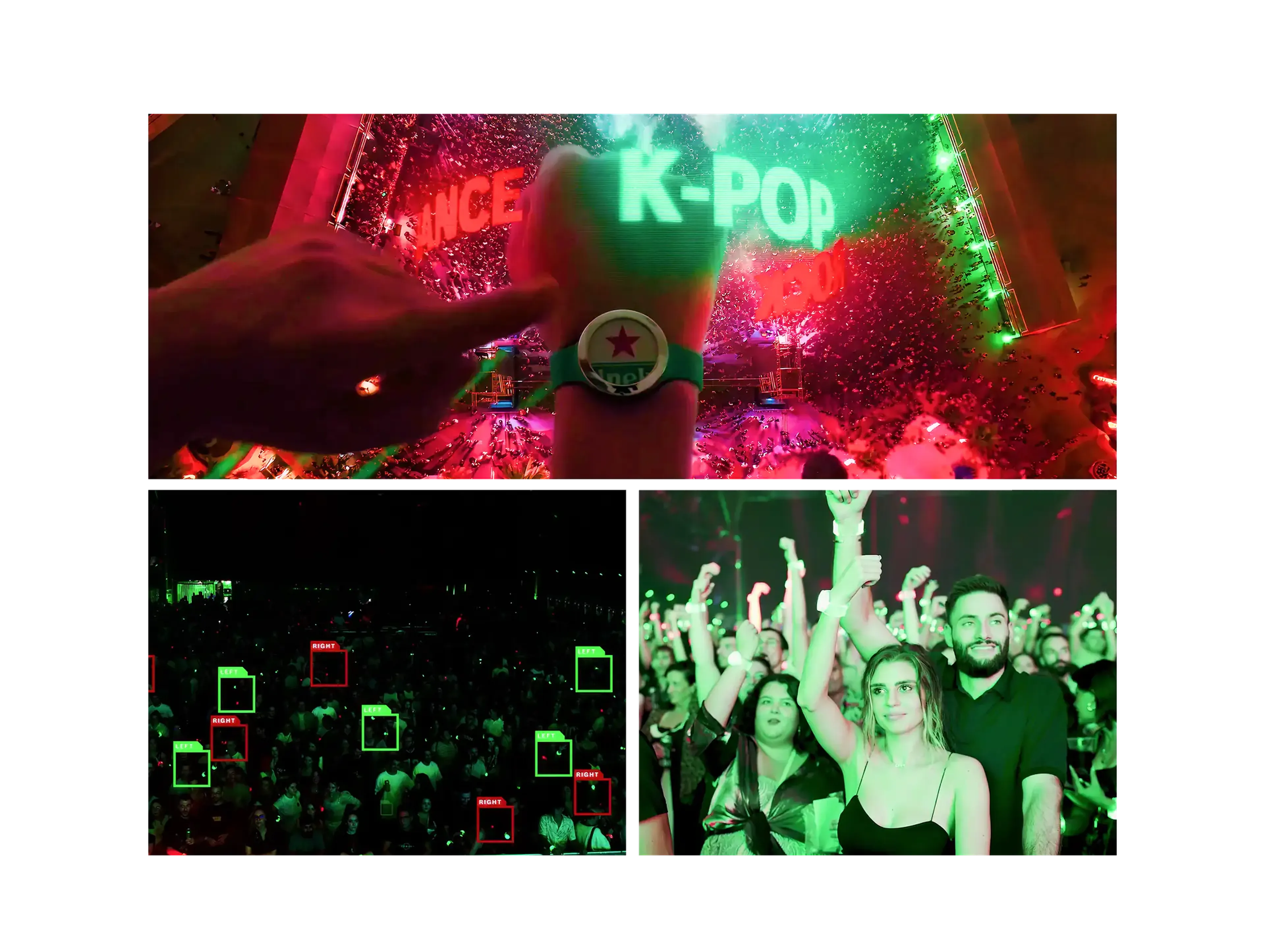 Heineken K-pop brand activation with lit concert wristbands and a roaring crowd at the stage.