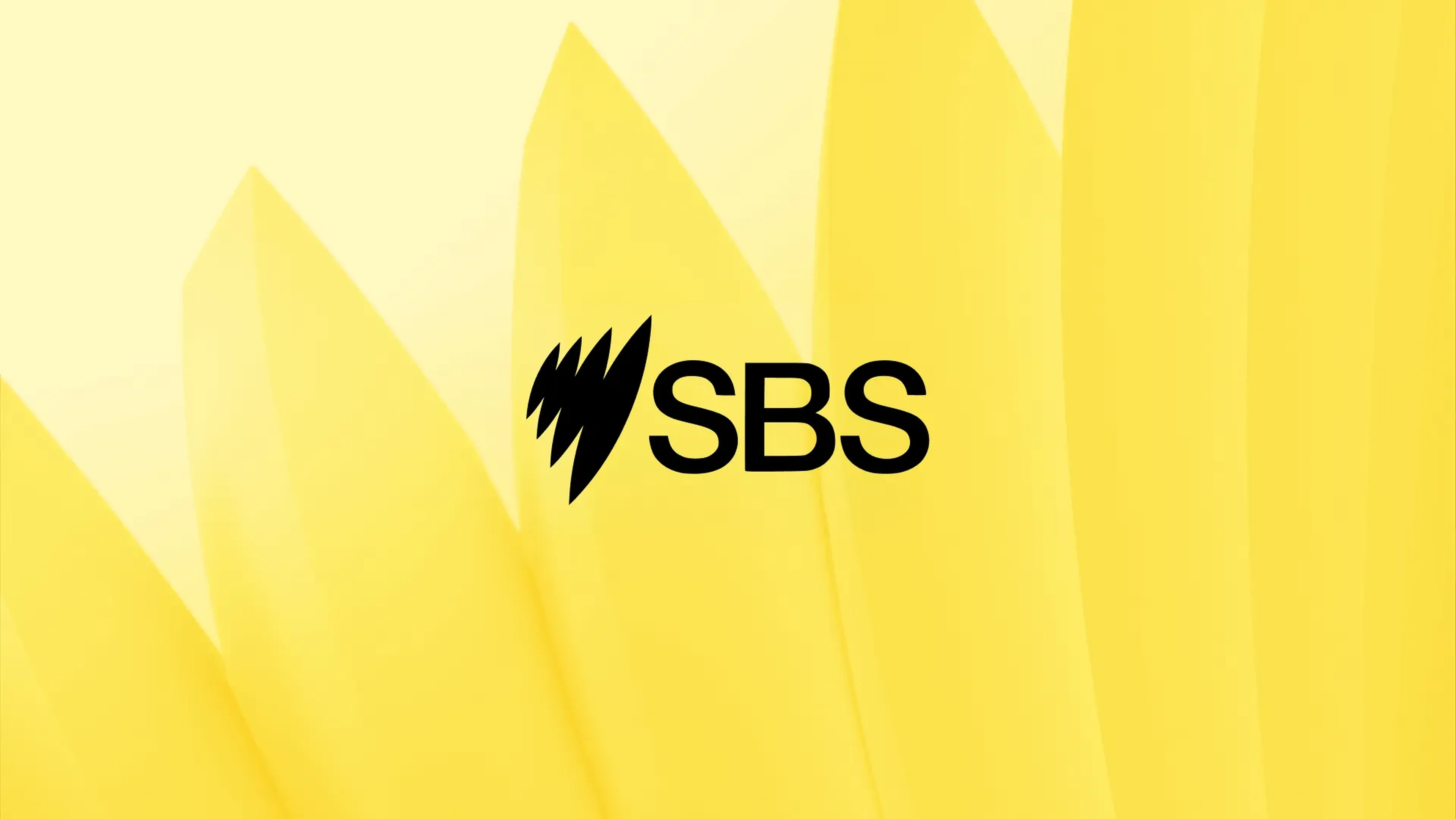 SBS wordmark and symbol over soft yellow petal shapes, the broadcaster's brand world for its new sonic identity