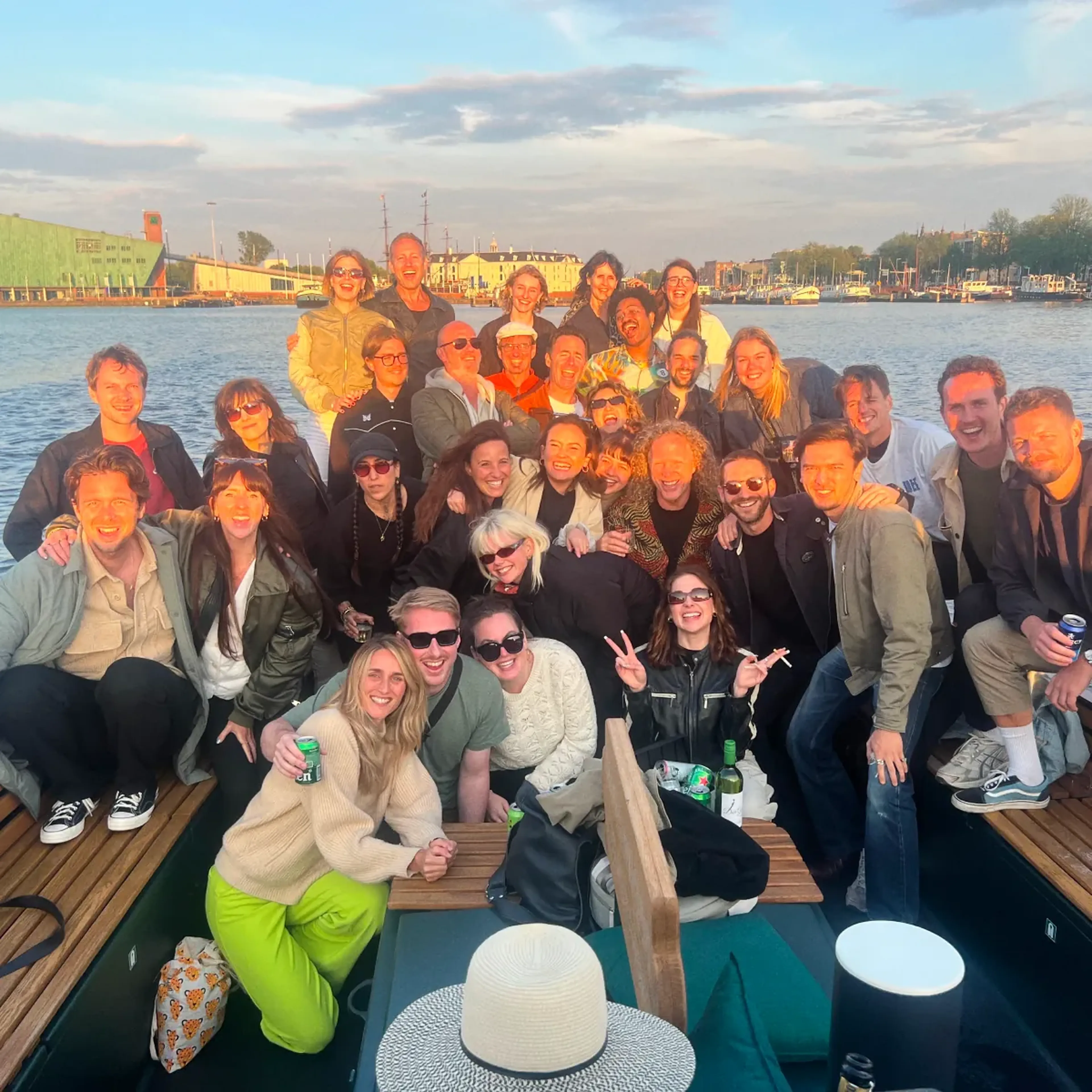 The MassiveMusic team on a canal boat in Amsterdam, one of its global locations