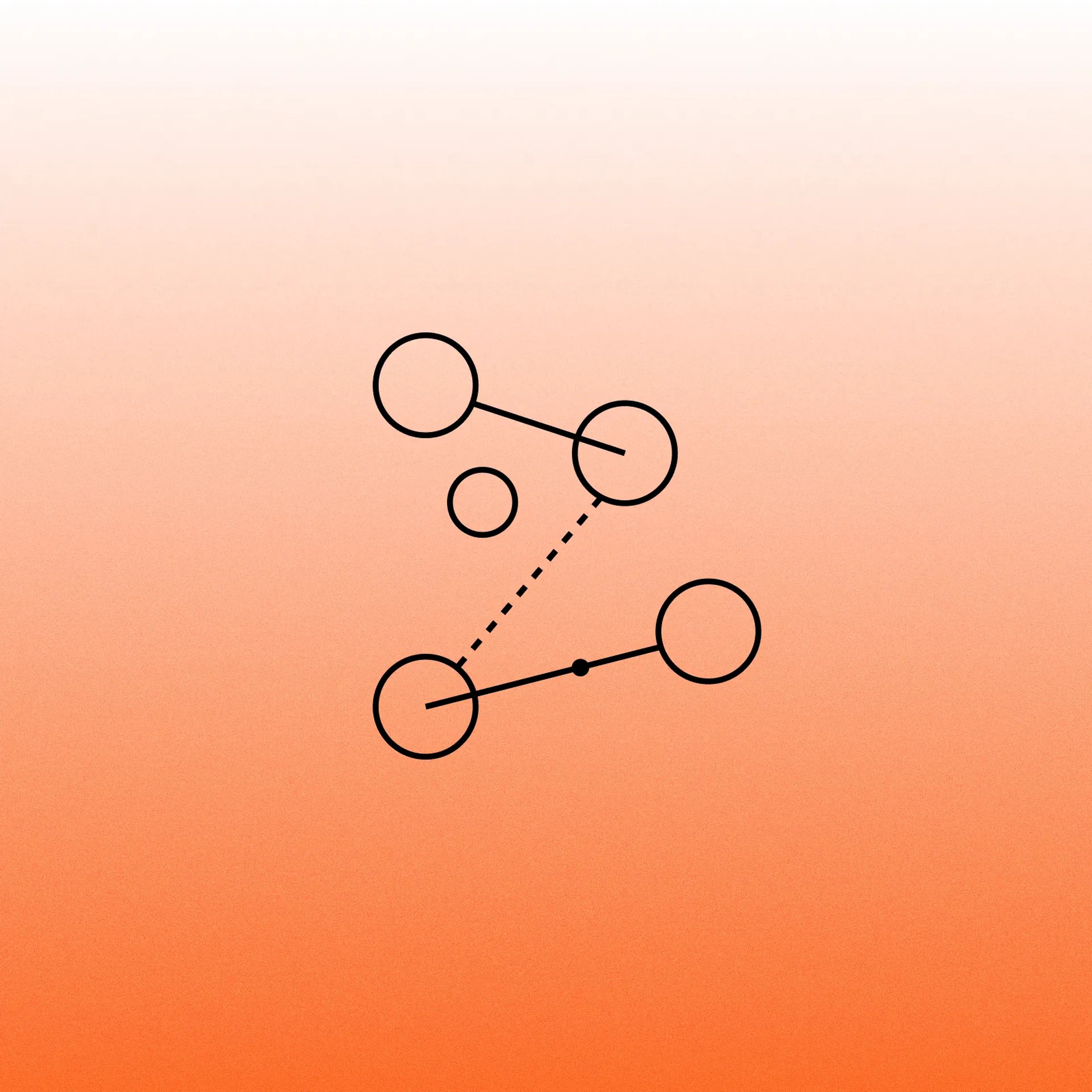 Line icon of three circles linked by solid and dotted connectors, representing a connected network