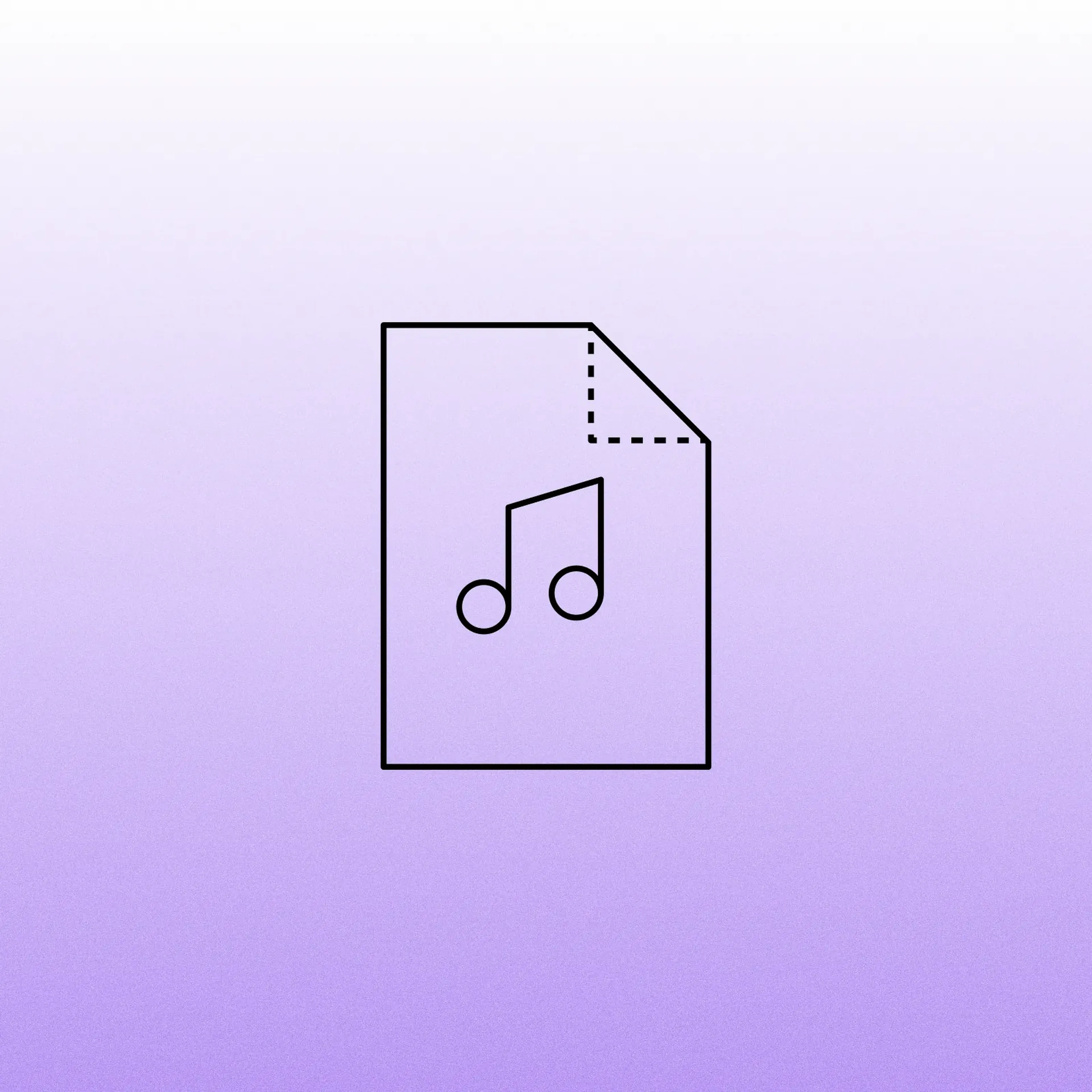 Line icon of a document with a folded corner and a music note, representing a music file or record