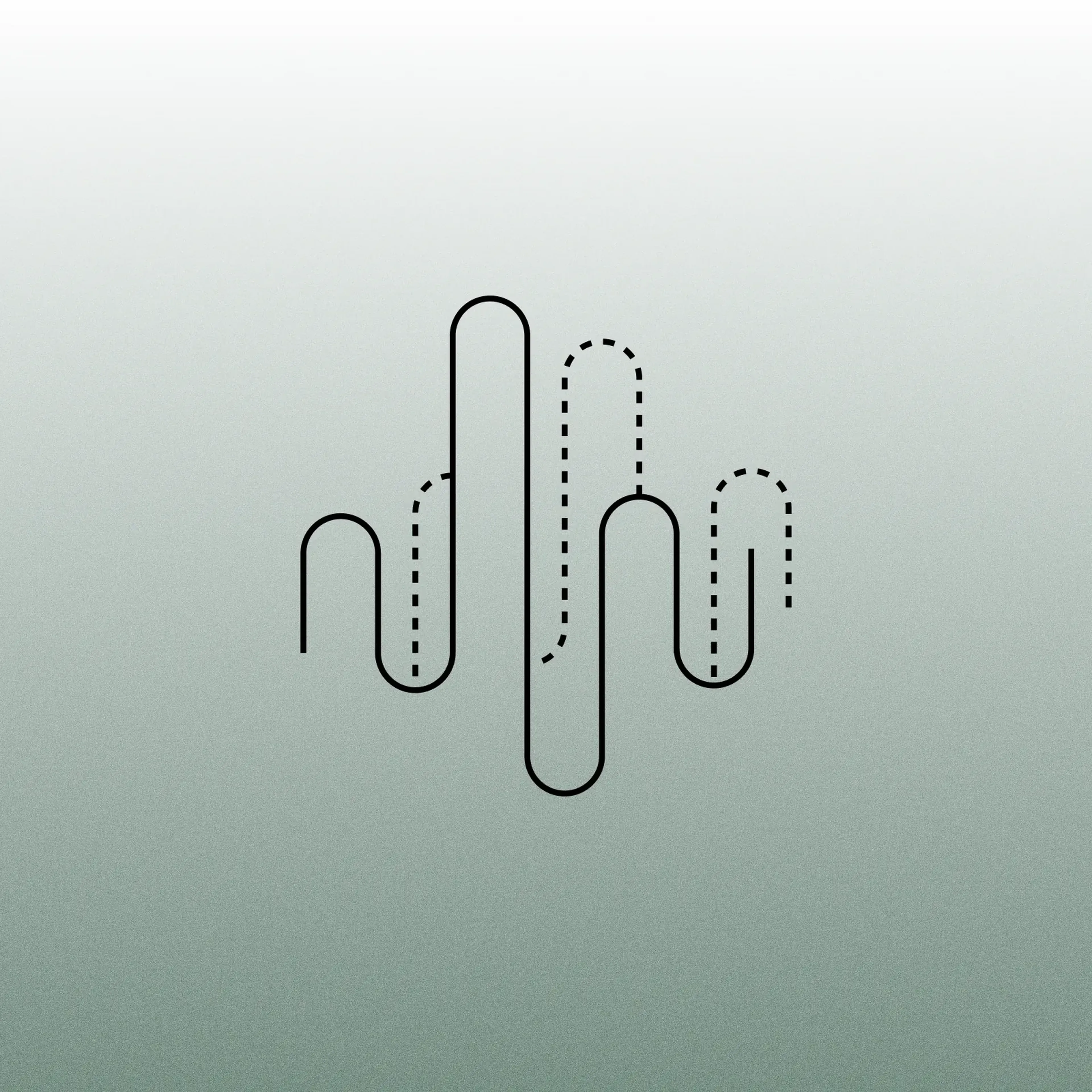 Line icon of tall rounded columns in solid and dotted outline, forming a waveform