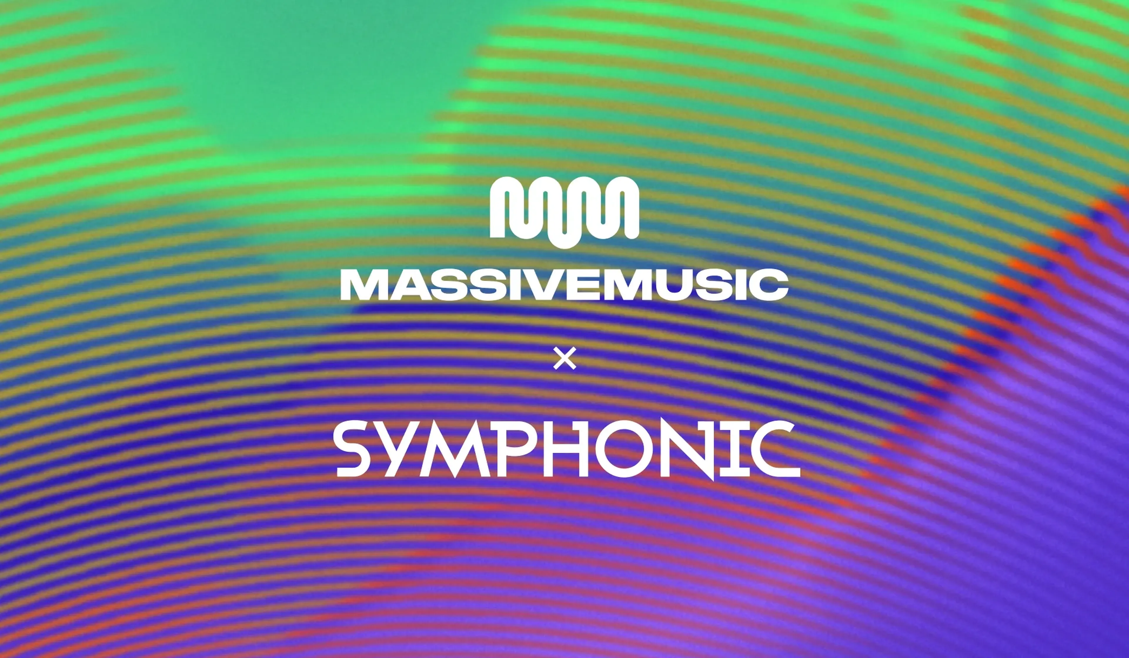 MassiveMusic and Symphonic logos paired on a sonic ripple gradient, announcing their catalogue delivery collaboration