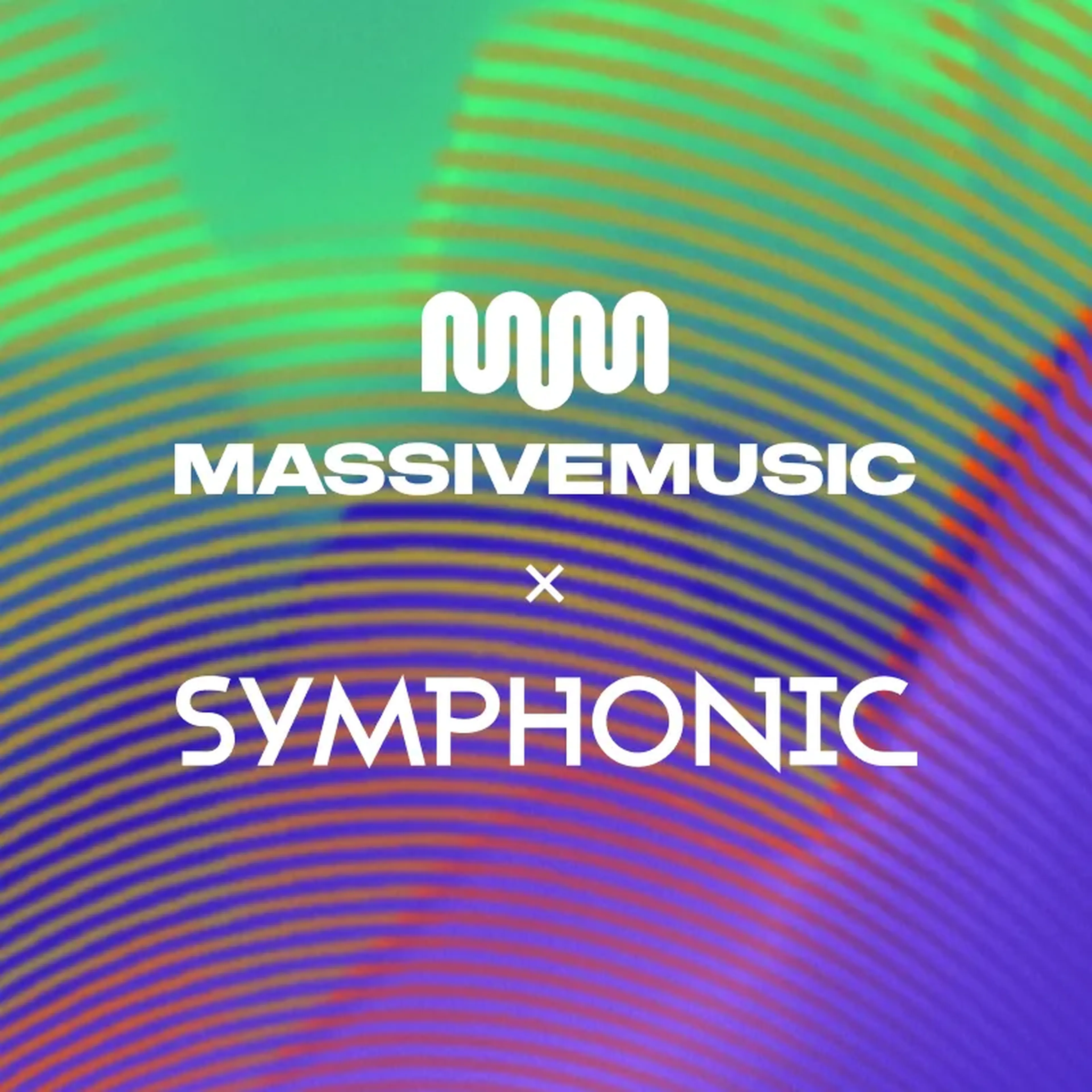 MassiveMusic and Symphonic logo lockup on a sonic ripple gradient, marking their audio delivery collaboration