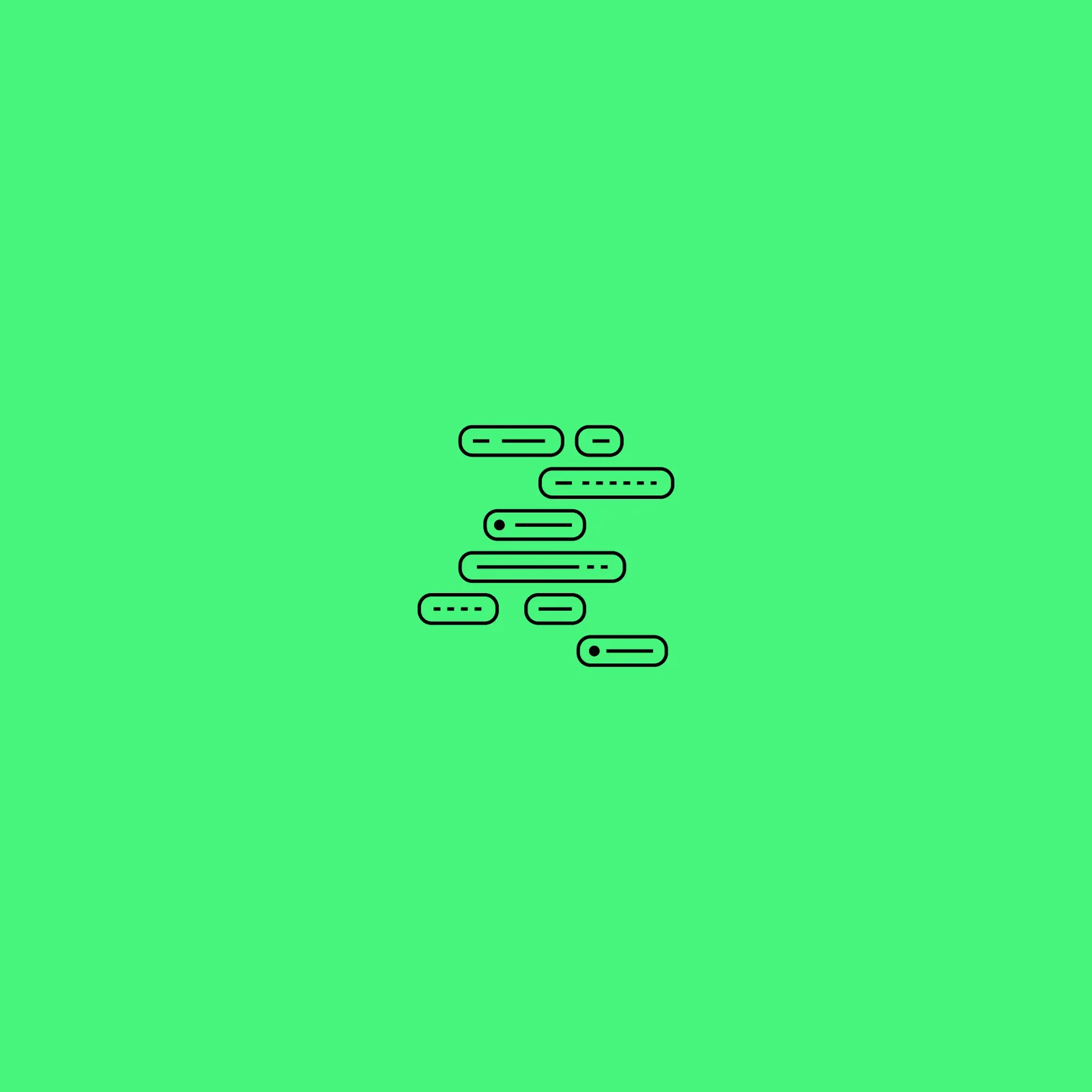 Line icon of rows of tag pills, representing music metadata