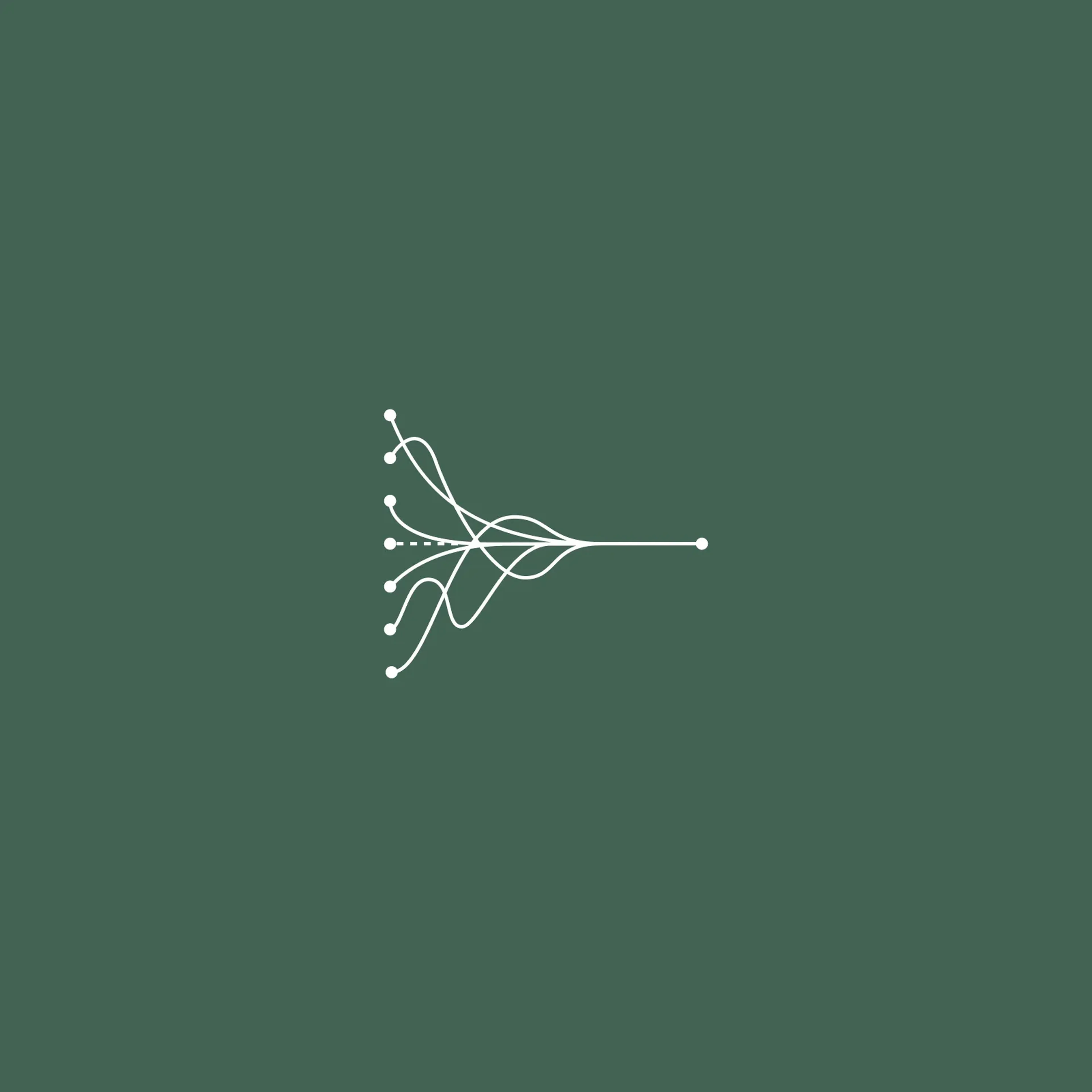 Line icon of branching lines converging to one point, representing data sets coming together