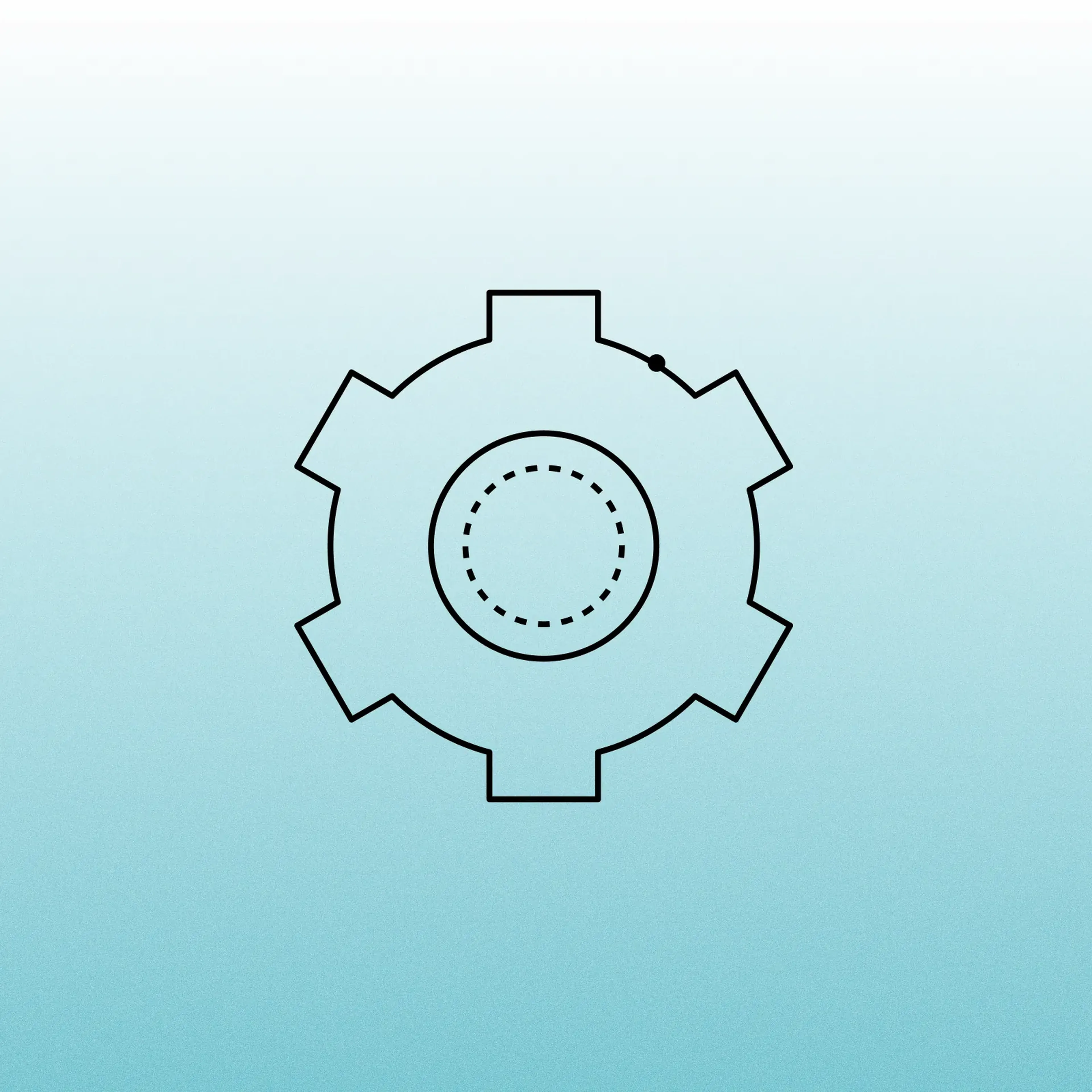 Line icon of a cog wheel with a dotted inner ring, representing configuration and control