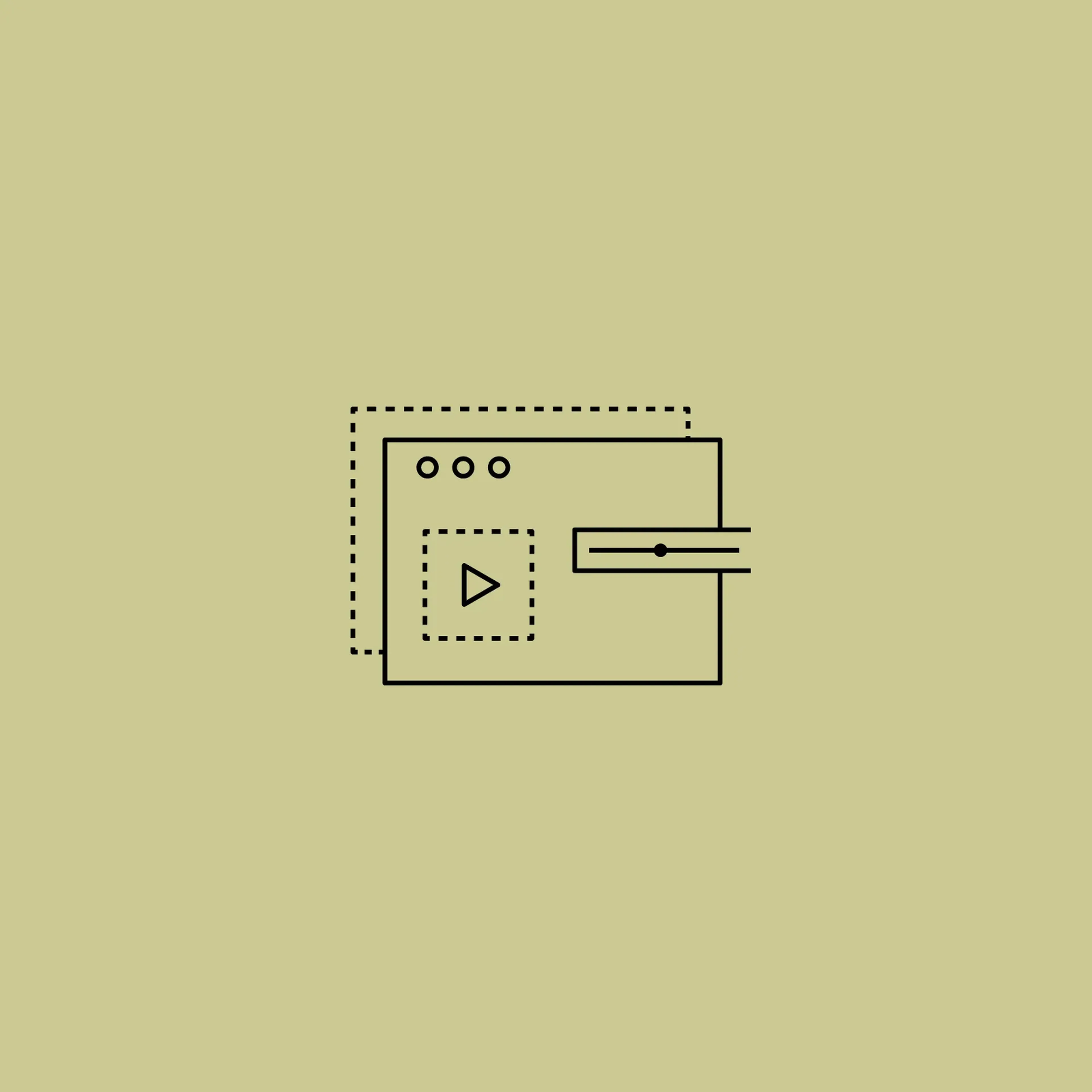 Line icon of a browser window with a play button and slider, representing streaming and in-app playback