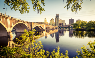 The Mississippi River and the  Central Avenue Bridge in Minneapolis.