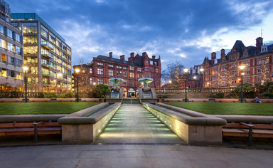 Peace Gardens in the city centre of Sheffield, England.