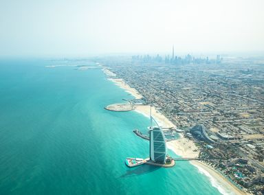 An aerial view of Dubai's coastline