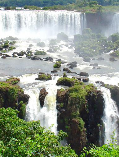 The huge Iguazu Falls, situated between Argentina and Brazil