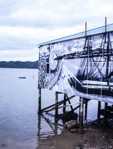 A beautiful mural on a wharf in Rawene