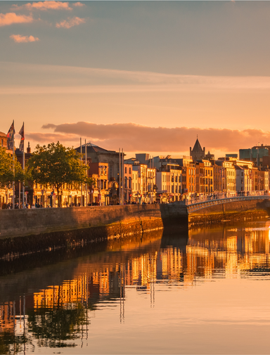 Dublin city centre at sunset