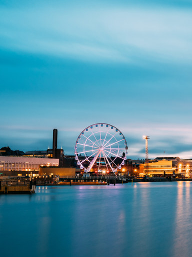 Helsinki nighttime view with the ferris wheel 
