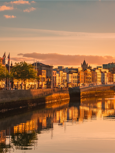 Dublin city centre at sunset