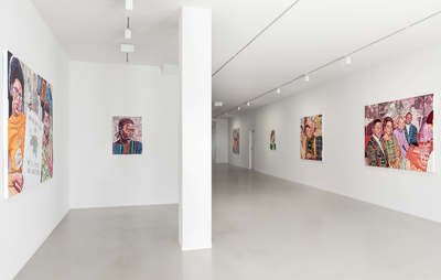 installation view of various paintings by Esiri Erheriene Essi hung on white walls