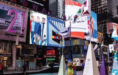 a public installation of numerous triangular sculptures placed in Times Square, New York City