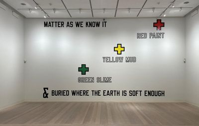 Lawrence Weiner's work displayed on a gallery wall