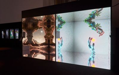 Large screen showing digital artwork