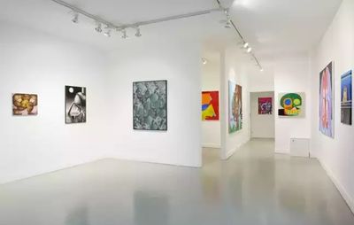 installation view of works by various artists hung up