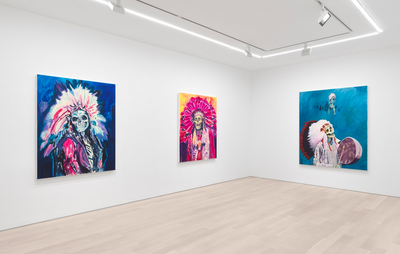 Wes Lang's artwork displayed in a gallery space