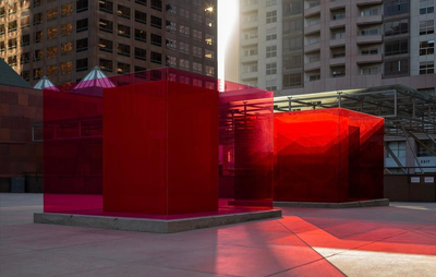 Large, red, translucent cubes