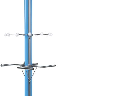 An image of the Sorbetti System. A blue pole with metallic assets sticking out of it are displayed with a white background.