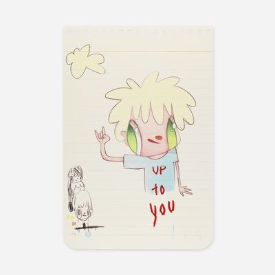Print that looks like notebook with drawing of character, Up To You by Javier Calleja
