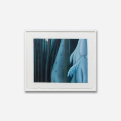 framed pastel drawing of trees in different shades of blue in the night