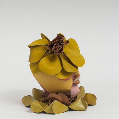 Soft sculpture of leather and cloth, Primrose by Tau Lewis