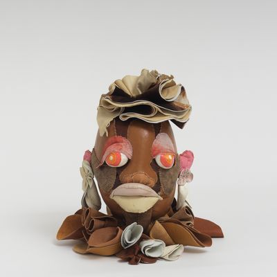 Soft sculpture of leather and cloth, Roots by Tau Lewis
