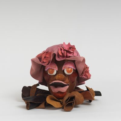 Soft sculpture of leather and cloth, Nutmeg by Tau Lewis